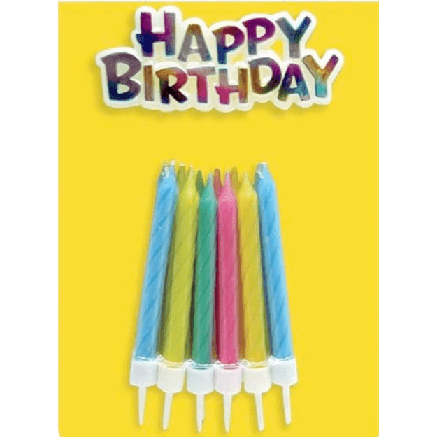 Happy Birthday Cake Decoration & Spiral Candles