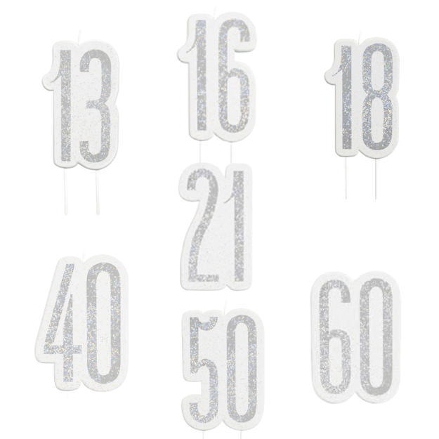 Glitz Silver Number Candle