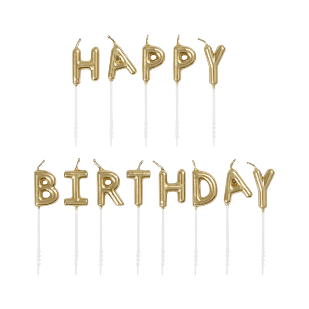 Gold Happy Birthday Letter Pick Candles