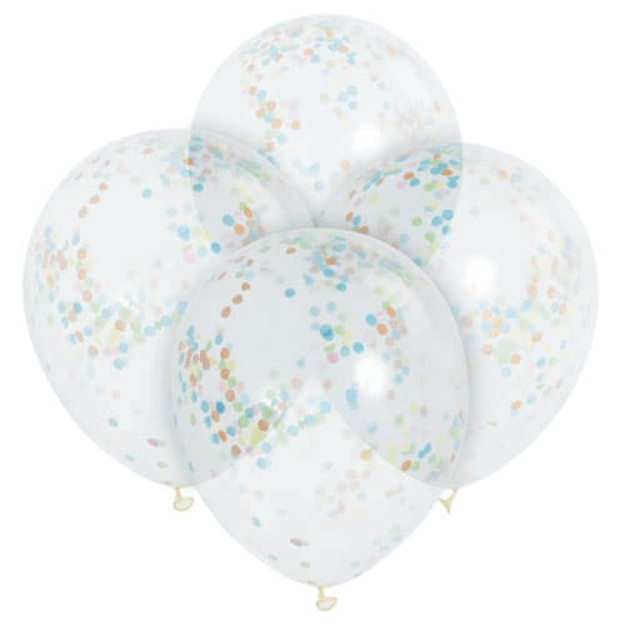 6 Clear Confetti Balloons