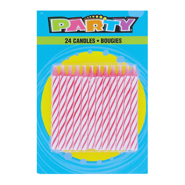Pink Stripe Candles - 24 Pack
