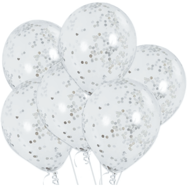 6 Clear Confetti Balloons