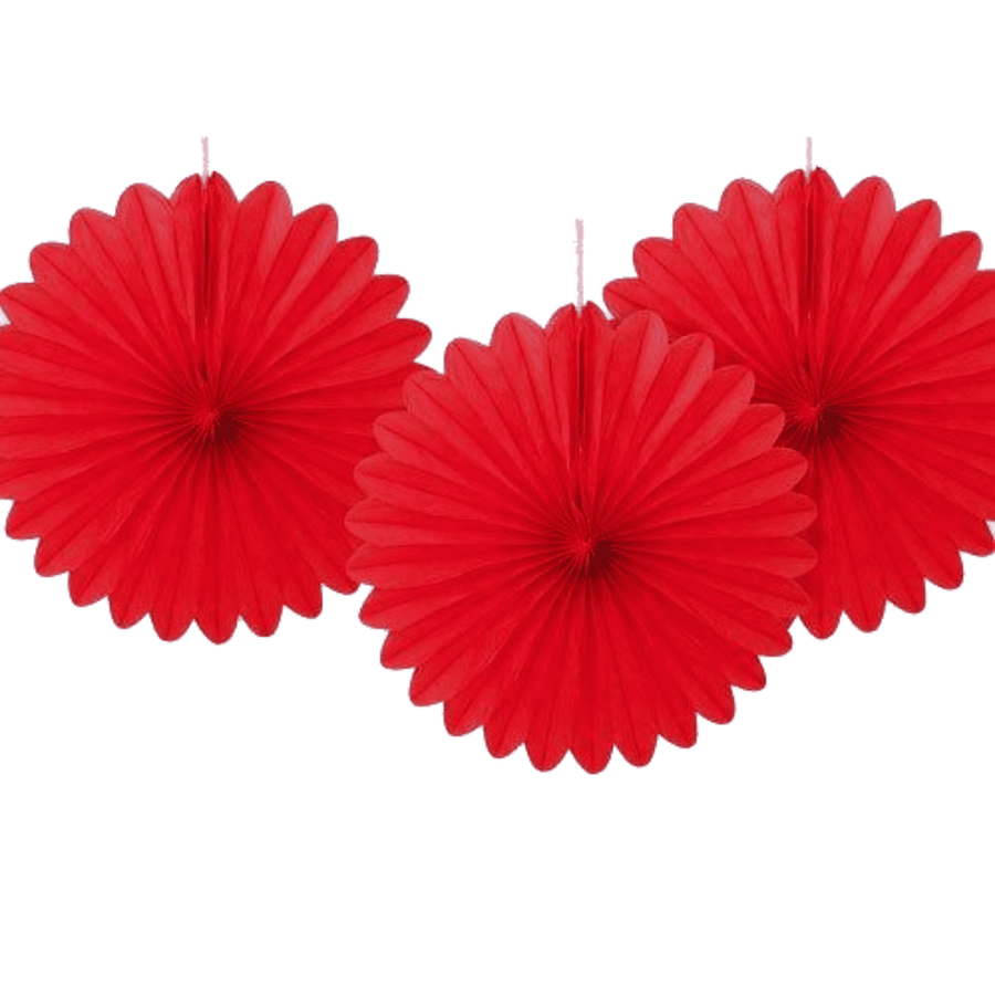 3 Red Decoration Fans