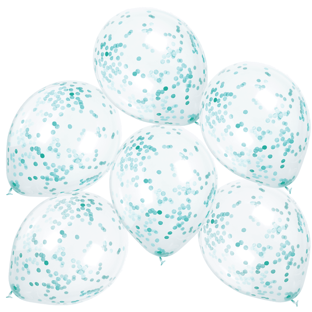 6 Teal Confetti Balloons