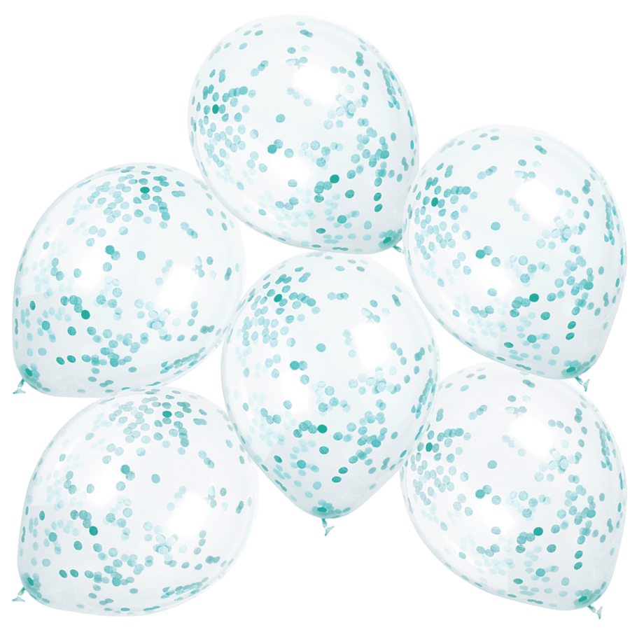 6 Teal Confetti Balloons