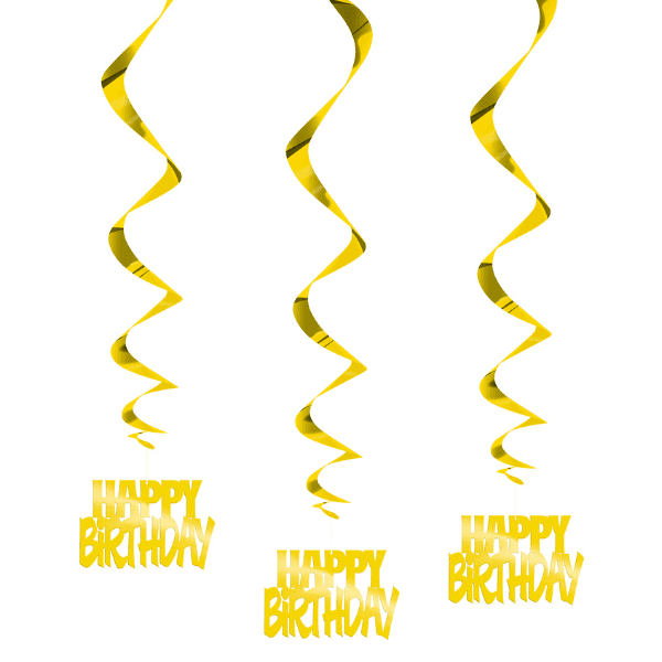 Gold Happy Birthday Hanging Decoration Swirls