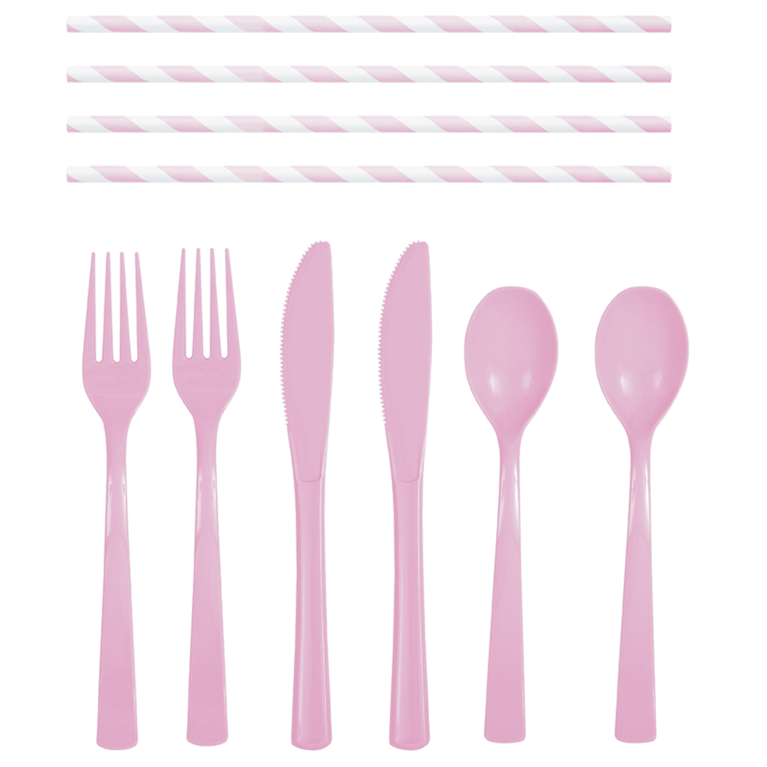 Pink Cutlery & Straws Party Pack