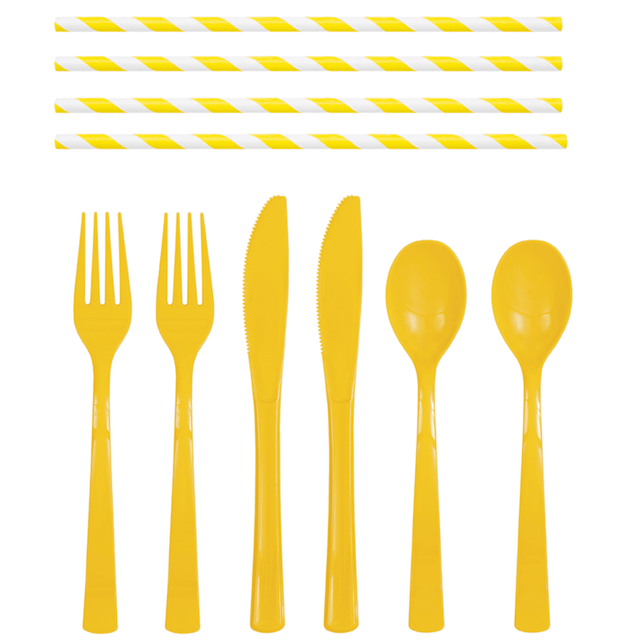 Yellow Cutlery & Straws