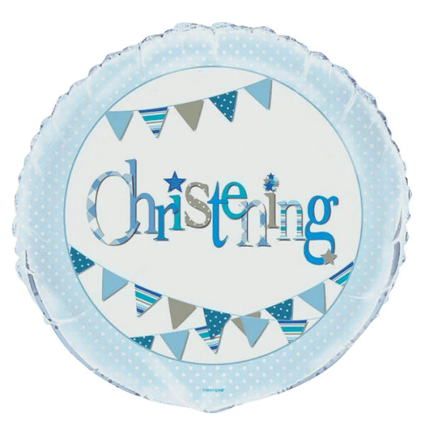 blue christening foil balloon