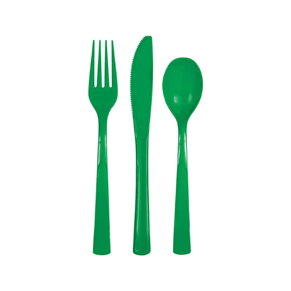 green plastic cutlery